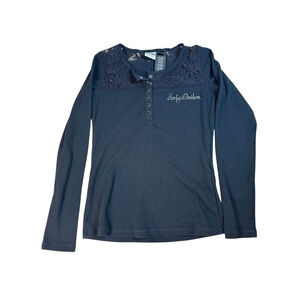 Harley Davidson Womens Long Sleeve Lace‎ Black Logo Small